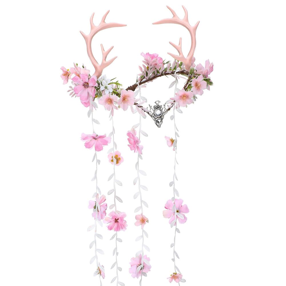 6804 Pink Fairy Antler Headpiece - Elf Flower Crown Woodland Floral Circlet